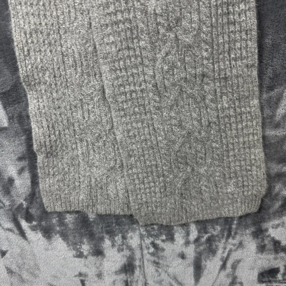 Lauren Ralph Lauren Scarf Womens OS Grey Lambswool Angora Cable Knit Embroidered